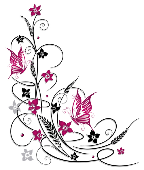 Ornament floral with butterflies vectors material 02 ornament floral butterflies   