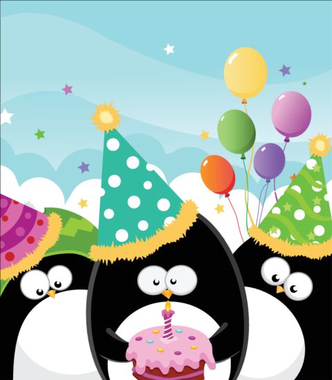 Cute penguin with birthday cake vector penguin cute cake birthday   