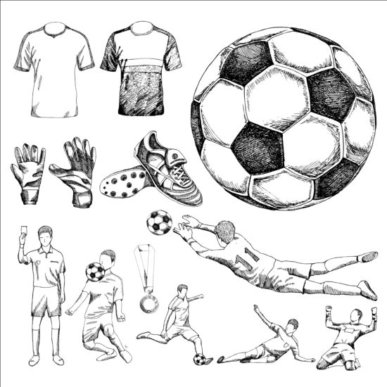Soccer elements hand drawn vector material 02 Soccer hand elements drawn   