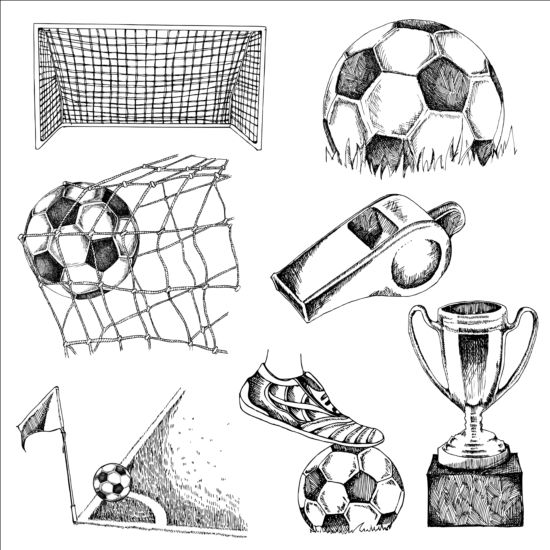 Soccer elements hand drawn vector material 01 Soccer hand elements drawn   