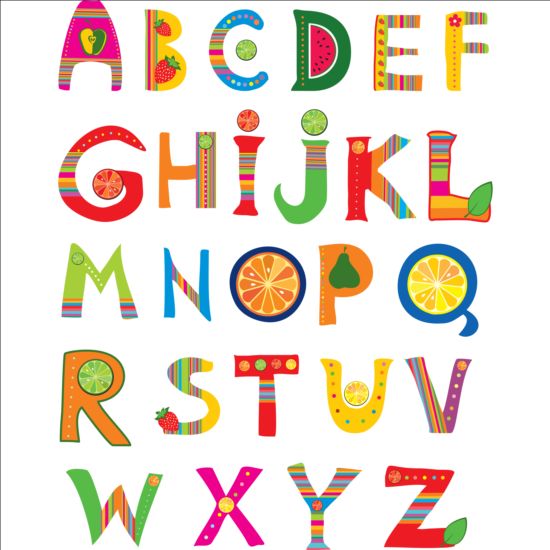 Cute fruits alphabet vector 01 fruits cute alphabet   