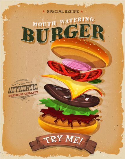 Big burger vintage poster vector 03 vintage poster burger big   