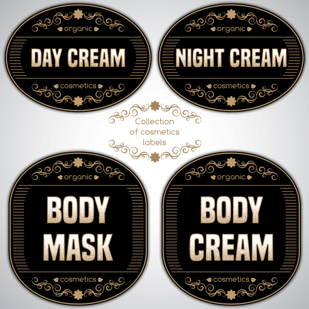 Black cosmetics labels vectors 02 labels cosmetics black   