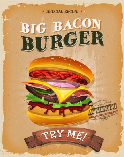 Big burger vintage poster vector 01 vintage poster burger big   