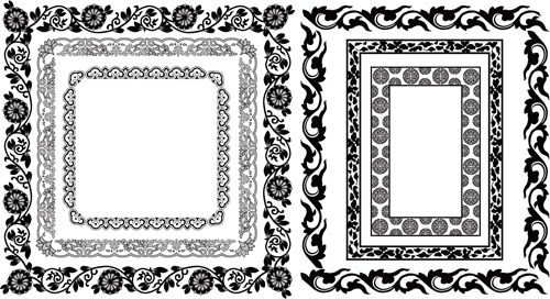 Black floral frame retor styles vector 01 floral frame black   