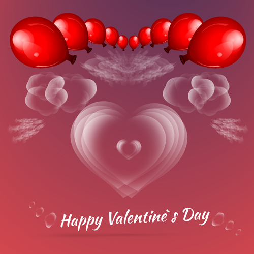 Cloud heart and balloons valentine background vector Valentine balloons balloon background vector background   