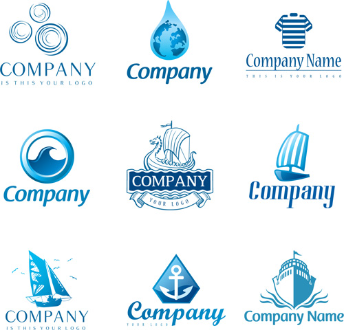 Blue styles company logos vectors set 01 logos company blue   