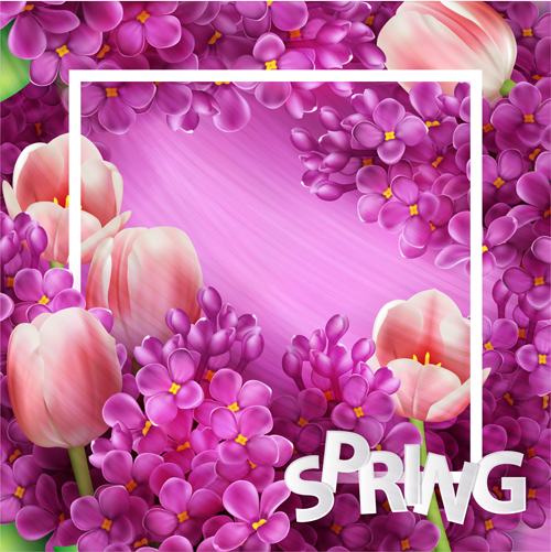 Purple lilac flowers and pink tulips background vector 04 tulips lilac flowers   