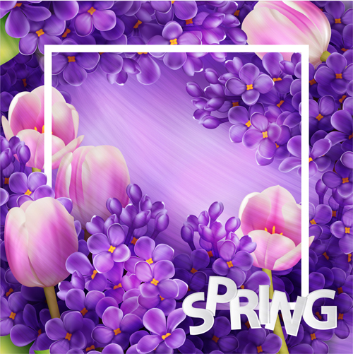 Purple lilac flowers and pink tulips background vector 03 tulips lilac flowers   