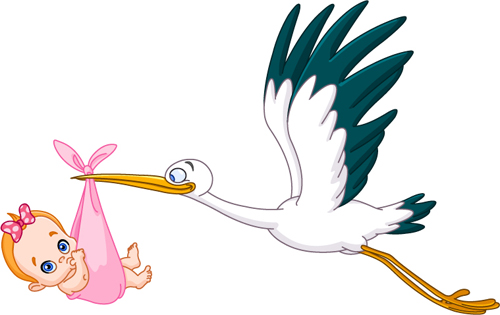 Baby with stork baby card vector 02 stork card baby   