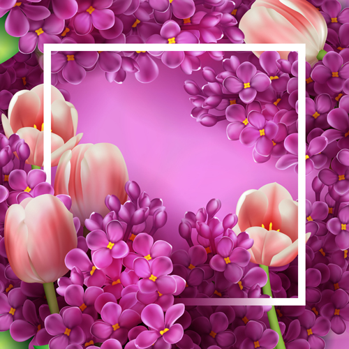 Purple lilac flowers and pink tulips background vector 02 tulips lilac flowers   