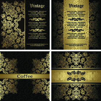 Golden floral vintage vector background set 01 vintage Vector Background golden background   