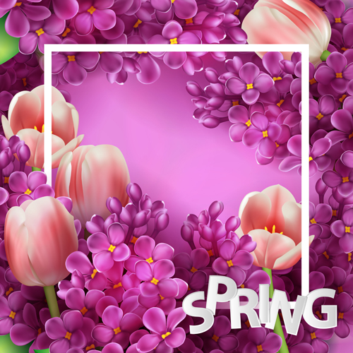 Purple lilac flowers and pink tulips background vector 01 tulips lilac flower   