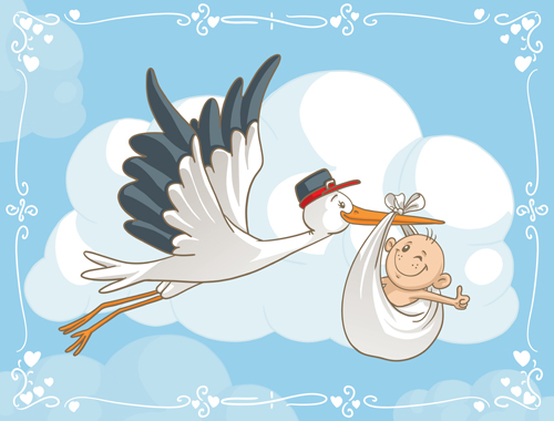 Baby with stork baby card vector 07 stork card baby   