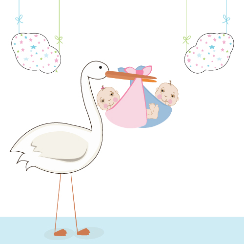 Baby with stork baby card vector 05 stork card baby   