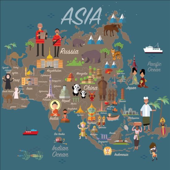 Asia map with infographic vector map infographic Asia   
