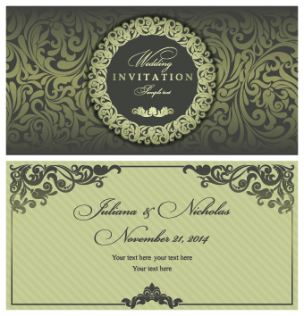 Retro floral wedding invitation cards vector 04 wedding Retro font invitation cards invitation floral card   