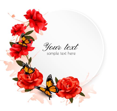 Beautiful red flowers and butterflies vector background flowers butterflies beautiful background   