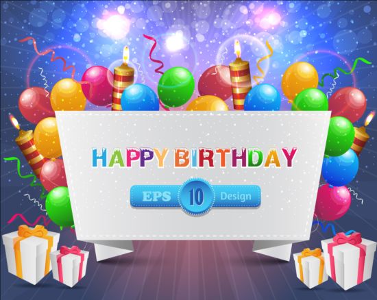 Happy birthday caed with baroon and gift vectors happy gift caed birthday baroon   