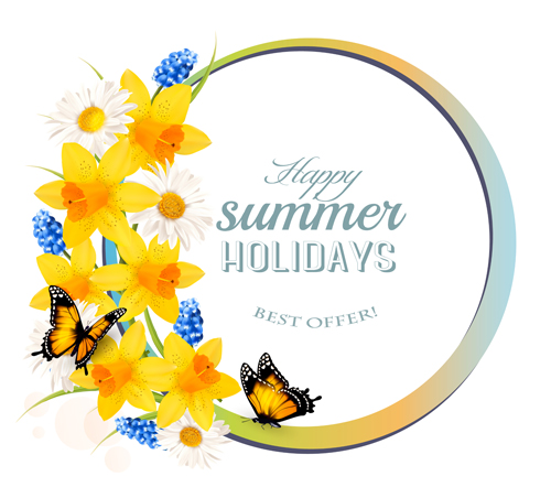 Butterflies and flower with summer background vector summer flower butterflies background   