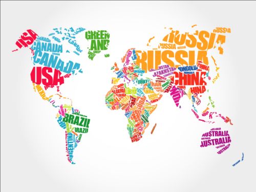 Country text with world map vector world text map country   