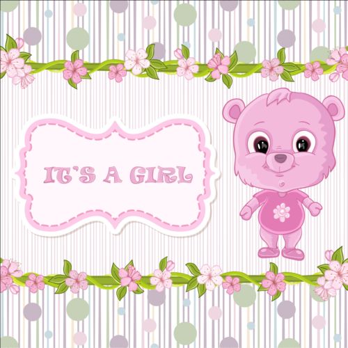 Cute floral border with baby card vector 07 floral cute card border baby   