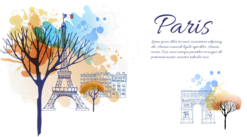 Romantic paris with watercolor tree vector background watercolor tree romantic paris background   