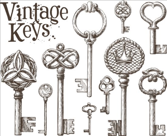 Vintage keys vector set 01 vintage keys   