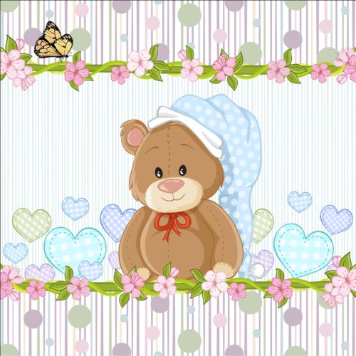 Cute floral border with baby card vector 05 floral cute card border baby   