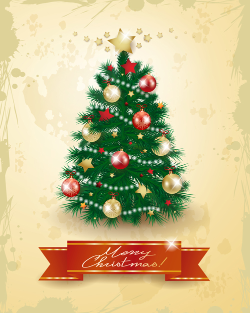 Christmas tree with grunge background vector vintage christmas tree christmas background vector background   