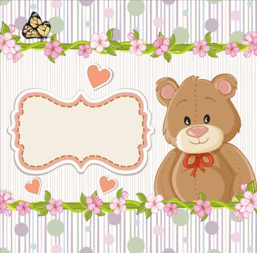 Cute floral border with baby card vector 03 floral cute card border baby   