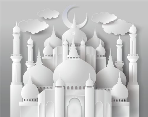 Paper mosque with ramadan kareem background vector 07 ramadan paper mosque kareem background   