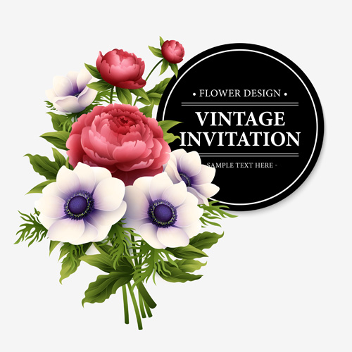 Beautiful flowers with vintage invitation card vectors 04 vintage invitation flowers beautiful   