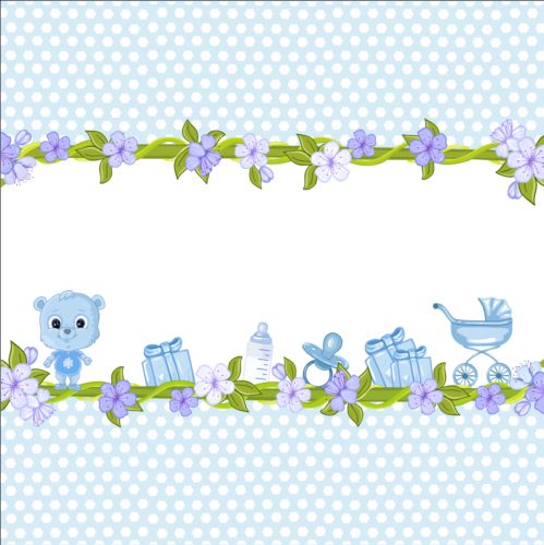 Cute floral border with baby card vector 02 floral cute card border baby   