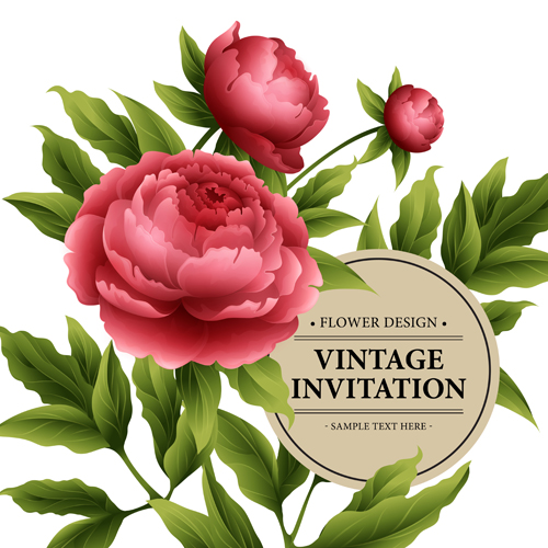 Beautiful flowers with vintage invitation card vectors 03 vintage invitation flowers beautiful   