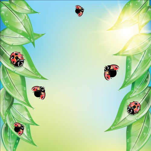 ladybug and leaves vector background 01 leaves ladybug background   