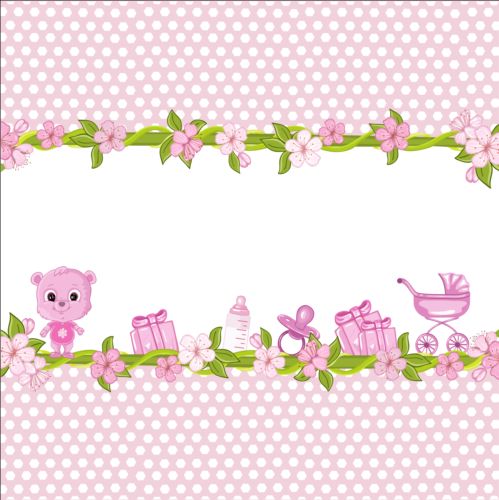 Cute floral border with baby card vector 01 floral cute card border baby   