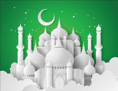 Paper mosque with ramadan kareem background vector 05 ramadan paper mosque kareem background   