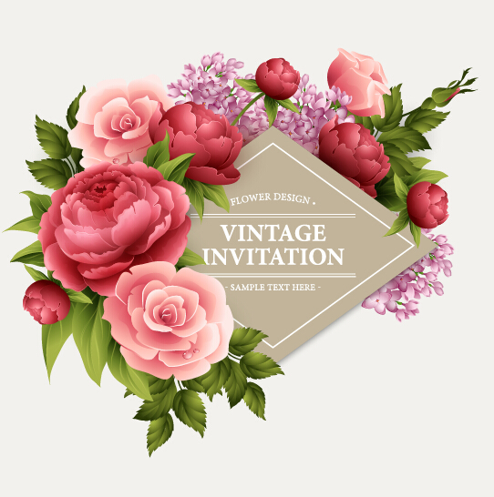 Beautiful flowers with vintage invitation card vectors 01 invitation flowers card beautiful   
