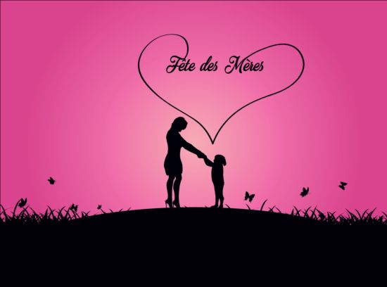 Mothers day silhouetter with elegant background vector 04 silhouetter Mother's elegant day background   