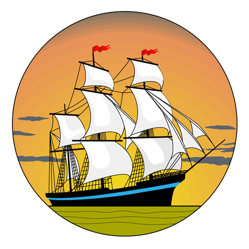 Sunset with sailship vector material sunset sailship   