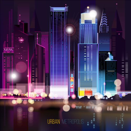 Charming city night scenery vector 02 scenery night city Charming   