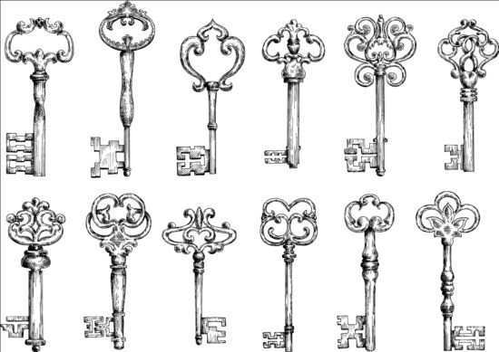 Vintage keys vector set 03 vintage keys   