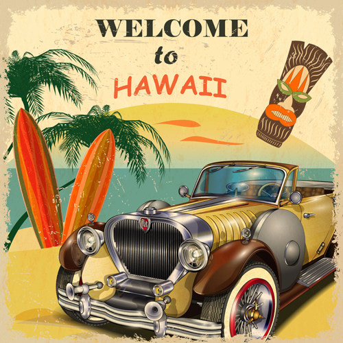 Retro car travel poster vector graphics 10 travel Retro font poster graphics car   