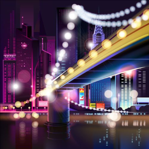 Charming city night scenery vector 01 scenery night city Charming   