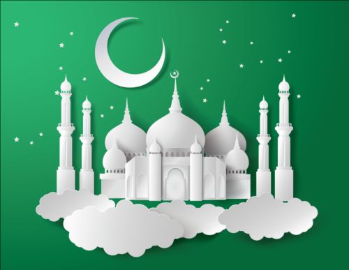 Paper mosque with ramadan kareem background vector 01 ramadan paper mosque kareem background   