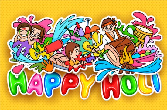 Happy holi doodle design vector holi happy doodle   