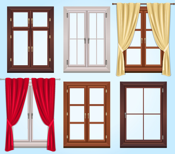 Colored windows and curtains vector windows curtains colored   