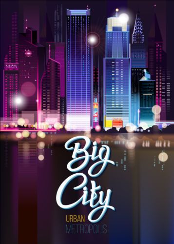 Charming city night scenery vector 06 scenery night city Charming   