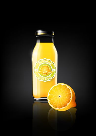 lemon juice and glass bottle vector lemon juice glass bottle   